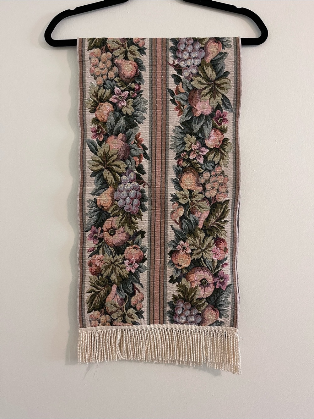 Traditional Multicolor Fruit Floral Tapestry Table Runner with Fringe